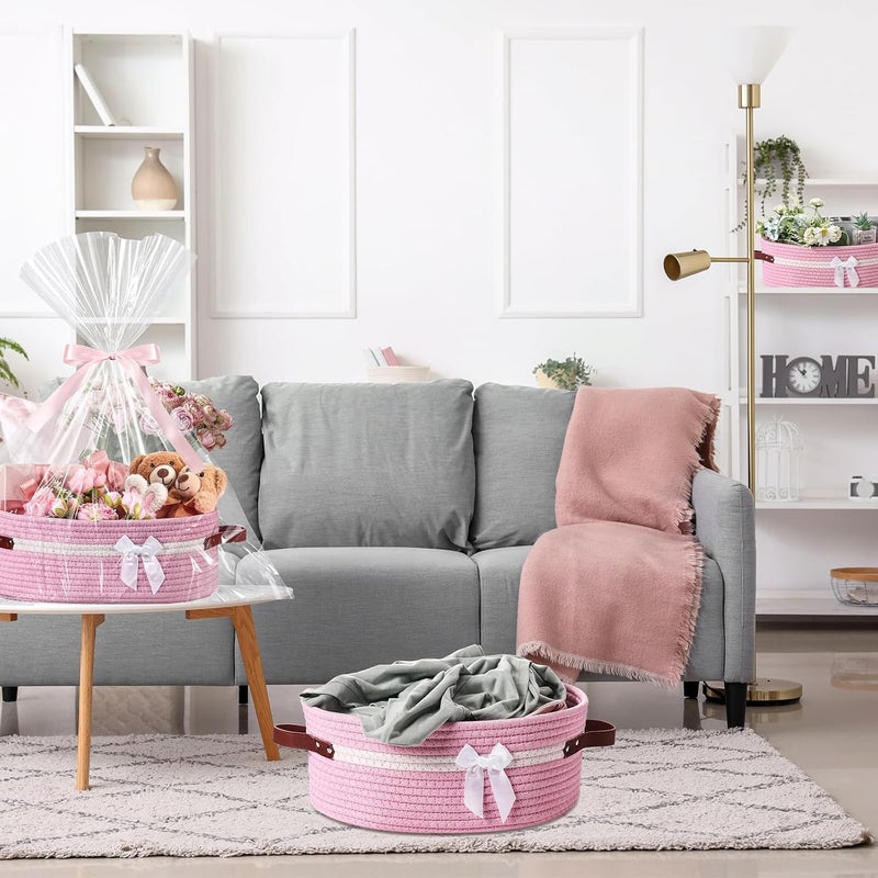 Colingmill Valentine's Day Baskets for Gifts Empty Set Large Gift Baskets Empty with Handles and Wrapping Set Storage 14"x 10"x 5.5" Decorative Chest Box for Presents Wedding Baby Shower(Pink) - Image 5
